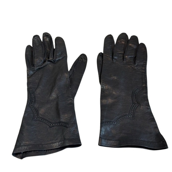 Vintage Carson Pirie Scott & Co. Italian Black Leather Gloves Size 7 - Picture 1 of 15